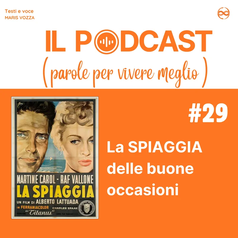 Copertina del podcast episodio 29 La Spiaggia delle buone occasioni con locandina del film - La spiaggia -